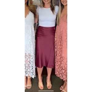Women’s maroon silk midi skirt
